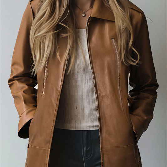 Damska Skórzana Kurtka Elegancka Lekka