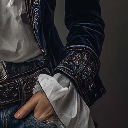 Damska Womens Jacket Marynarka Welurowa Elegancka Długa