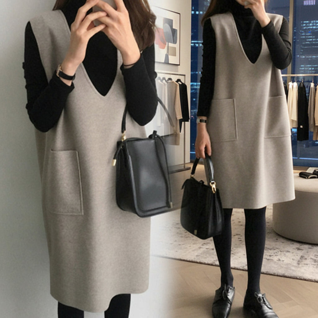 Damska Zimowa Dzianinowa Kamizelka Sukienkowa Długa