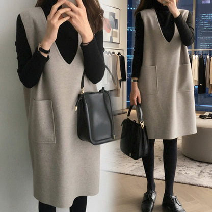 Damska Zimowa Dzianinowa Kamizelka Sukienkowa Długa