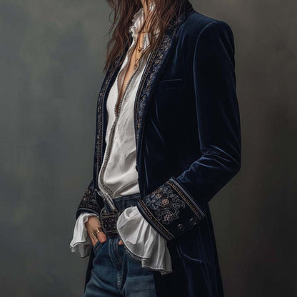 Damska Womens Jacket Marynarka Welurowa Elegancka Długa