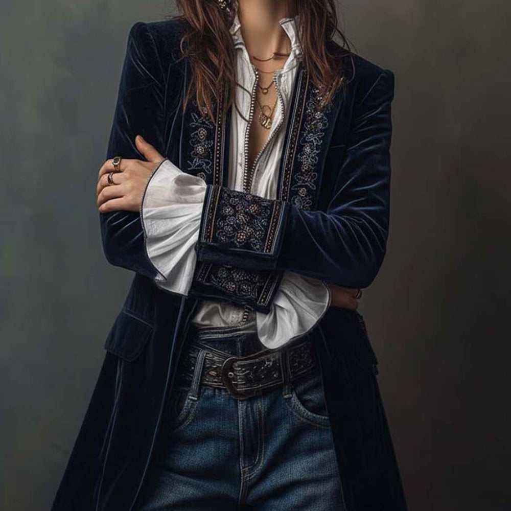 Damska Womens Jacket Marynarka Welurowa Elegancka Długa