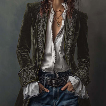 Damska Womens Jacket Marynarka Welurowa Elegancka Długa