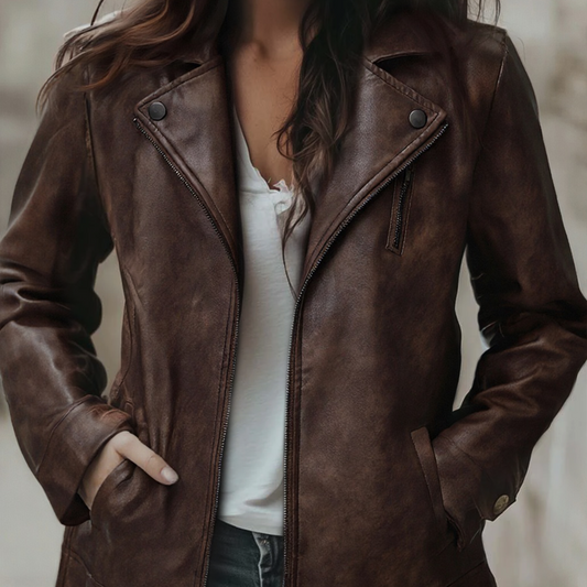Damska Skórzana Kurtka Krótka Lekka