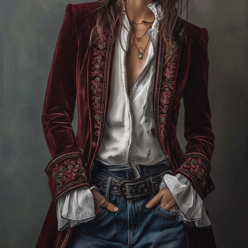 Damska Womens Jacket Marynarka Welurowa Elegancka Długa