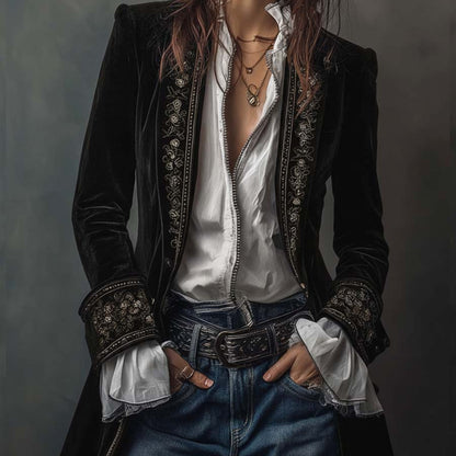 Damska Womens Jacket Marynarka Welurowa Elegancka Długa