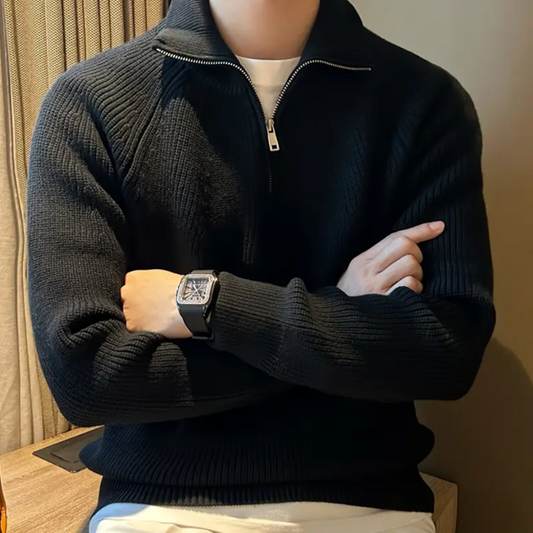 Sweter Męski Dziany Zipper Sweter Oversize Stylowy