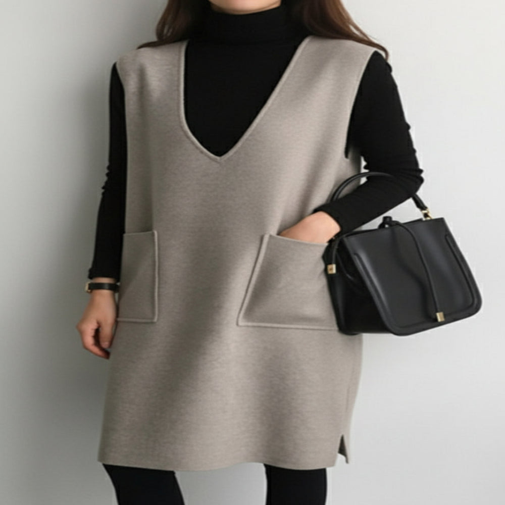 Damska Zimowa Dzianinowa Kamizelka Sukienkowa Długa