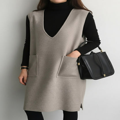 Damska Zimowa Dzianinowa Kamizelka Sukienkowa Długa