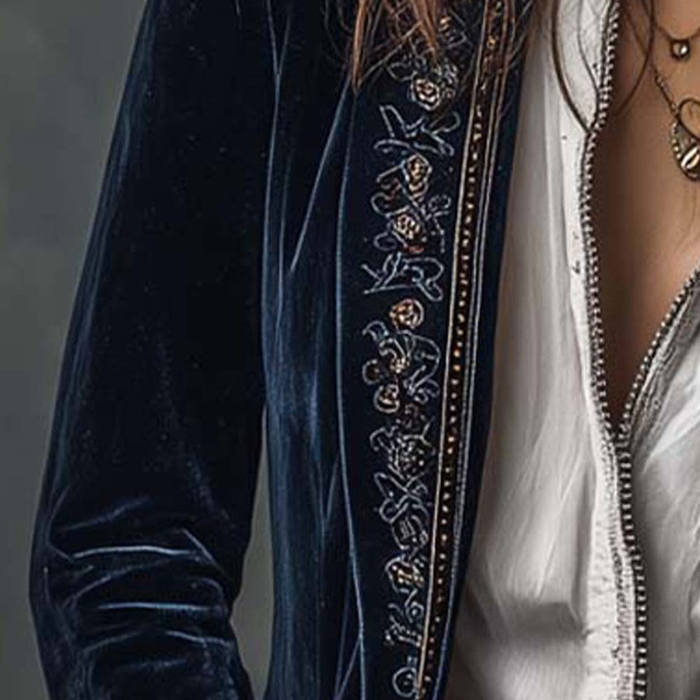 Damska Womens Jacket Marynarka Welurowa Elegancka Długa