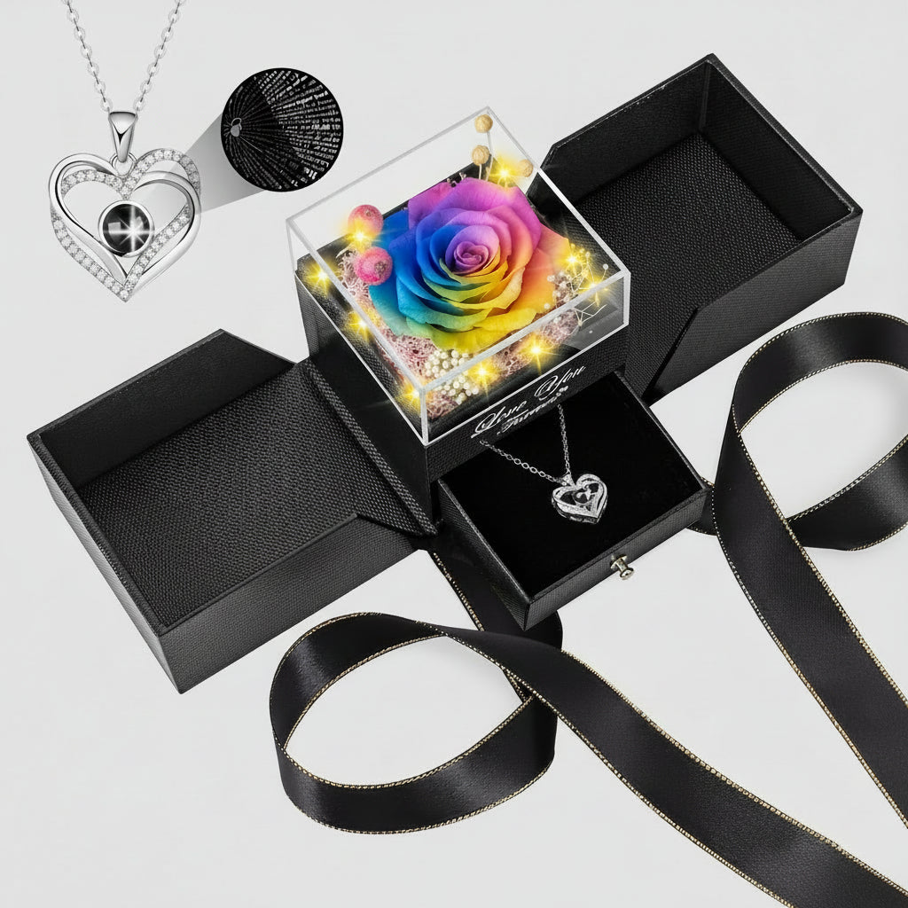 Wieczne Róże Pudełku LED Naszyjnikiem Kocham Cię
