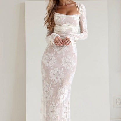 Suknia Ślubna Z Długim Rękawem Koronkowa Sukienka Maxi