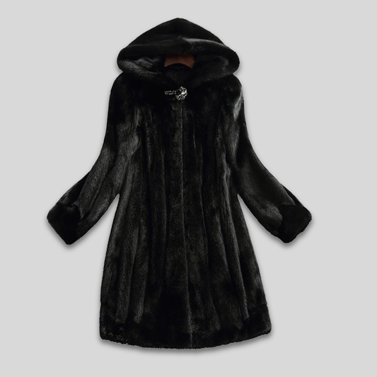 Damski Elegancki Zimowy Płaszcz Z Kapturem Ciepły Miękki