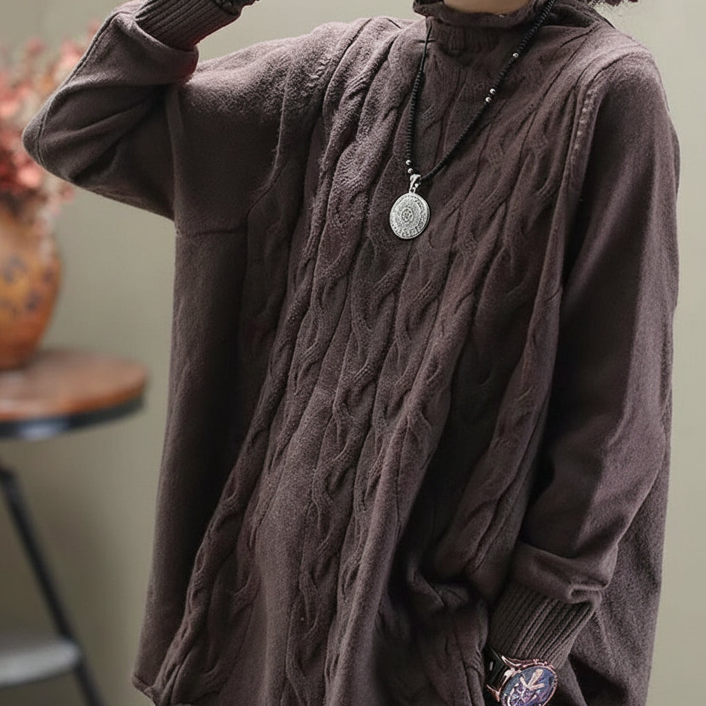 Damski Dzianinowy Sweter Długi Oversize