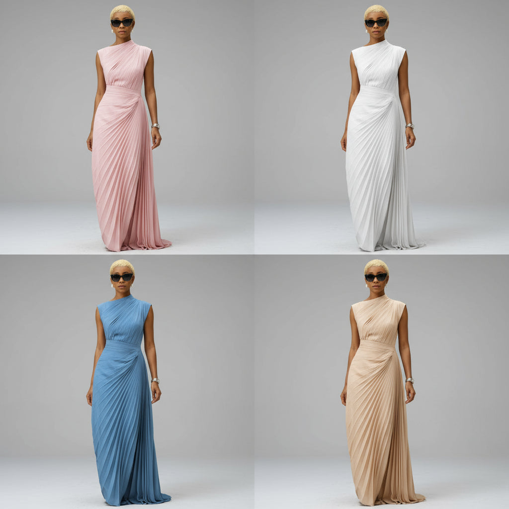 Suknia Ślubna Elegancka Sukienka Wieczorowa Plisowana Maxi