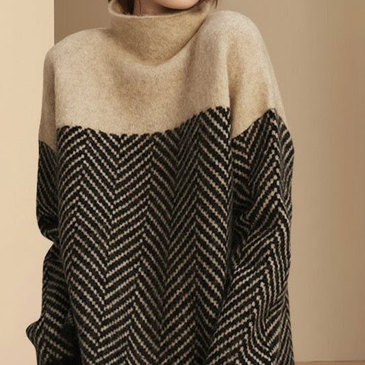 Damski Dzianinowy Sweter Golfem Oversize Ciepły