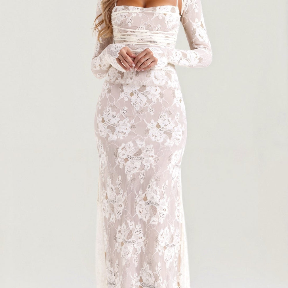 Suknia Ślubna Z Długim Rękawem Koronkowa Sukienka Maxi