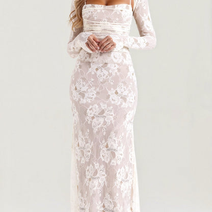 Suknia Ślubna Z Długim Rękawem Koronkowa Sukienka Maxi