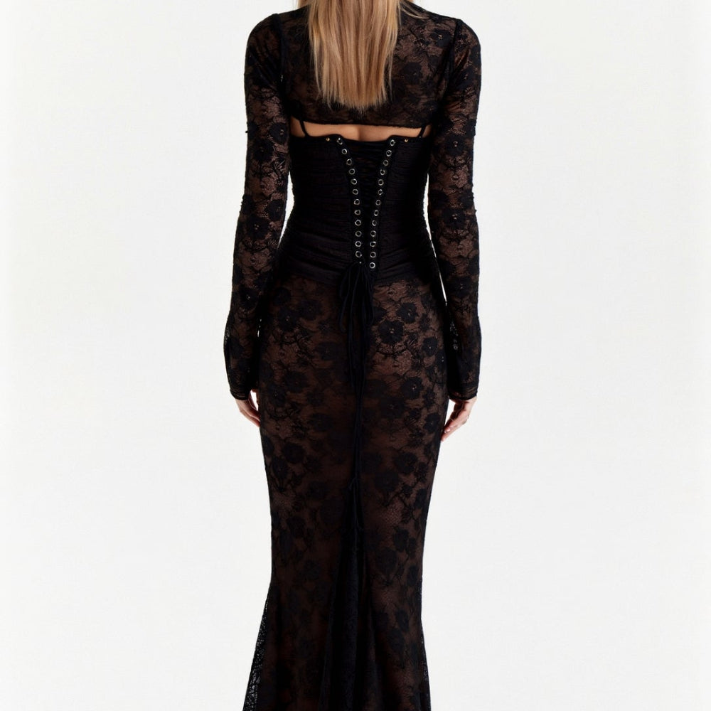 Suknia Ślubna Z Długim Rękawem Koronkowa Sukienka Maxi