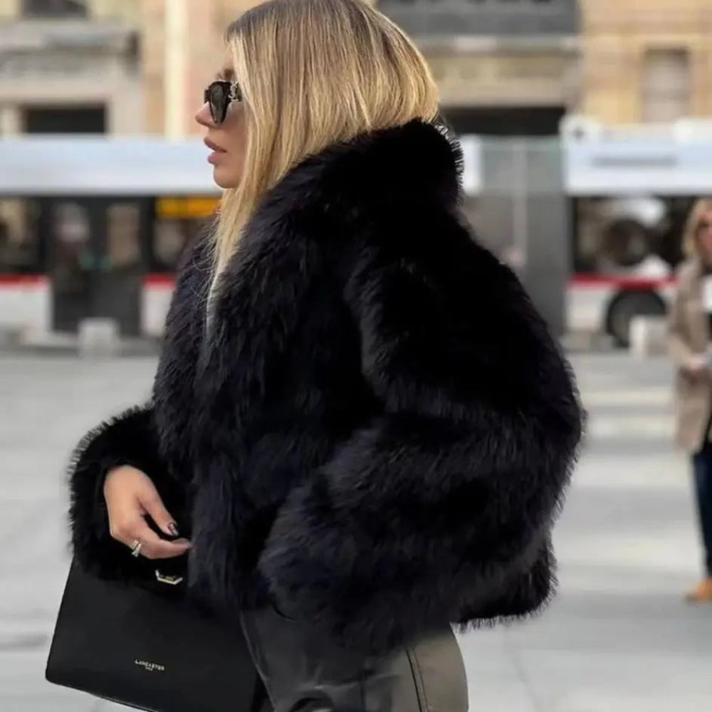 Damska Elegancka Futrzana Kurtka Krotka Oversize