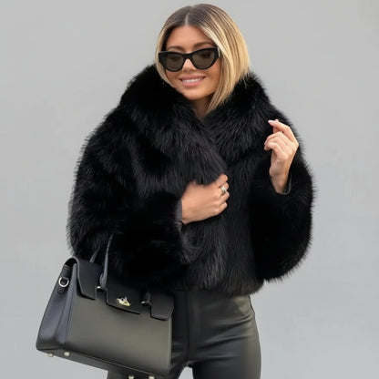 Damska Elegancka Futrzana Kurtka Krotka Oversize