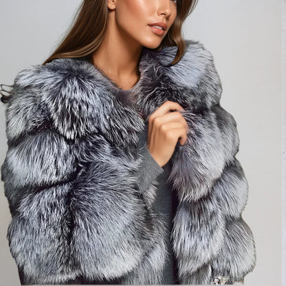 Damska Futrzana Kurtka Zimowa Puszysta Oversize