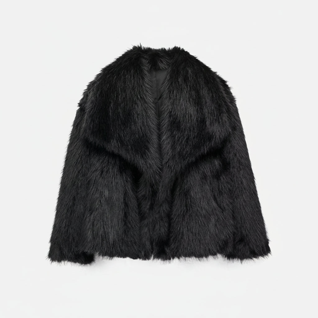 Damska Elegancka Futrzana Kurtka Krotka Oversize