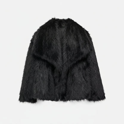 Damska Elegancka Futrzana Kurtka Krotka Oversize