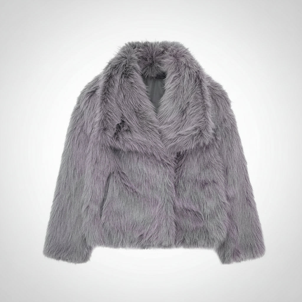 Damska Elegancka Futrzana Kurtka Krotka Oversize