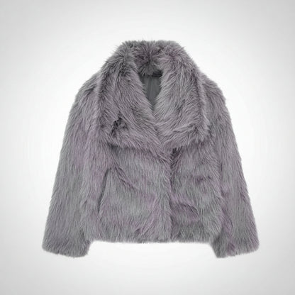 Damska Elegancka Futrzana Kurtka Krotka Oversize