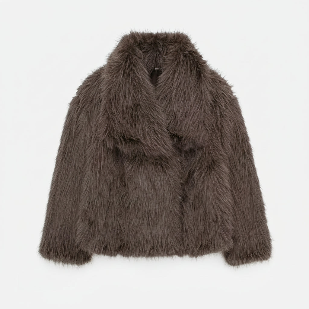 Damska Elegancka Futrzana Kurtka Krotka Oversize