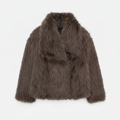 Damska Elegancka Futrzana Kurtka Krotka Oversize