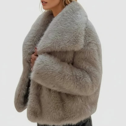 Damska Elegancka Futrzana Kurtka Krotka Oversize