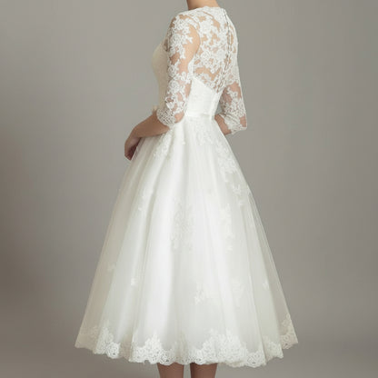 Damska Formalna Koronkowa Suknia Slubna Długi Rękaw Midi