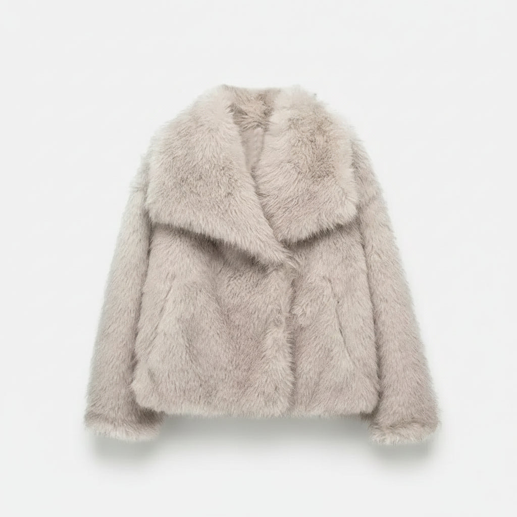 Damska Elegancka Futrzana Kurtka Krotka Oversize