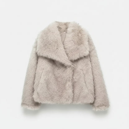 Damska Elegancka Futrzana Kurtka Krotka Oversize