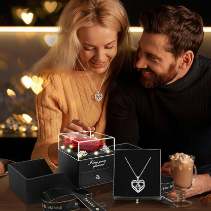 Wieczne Róże Pudełku LED Naszyjnikiem Kocham Cię