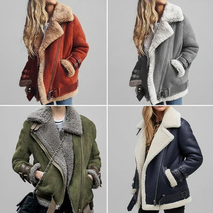 Damska Skórzana Kurtka Zimowa Krótka Oversize