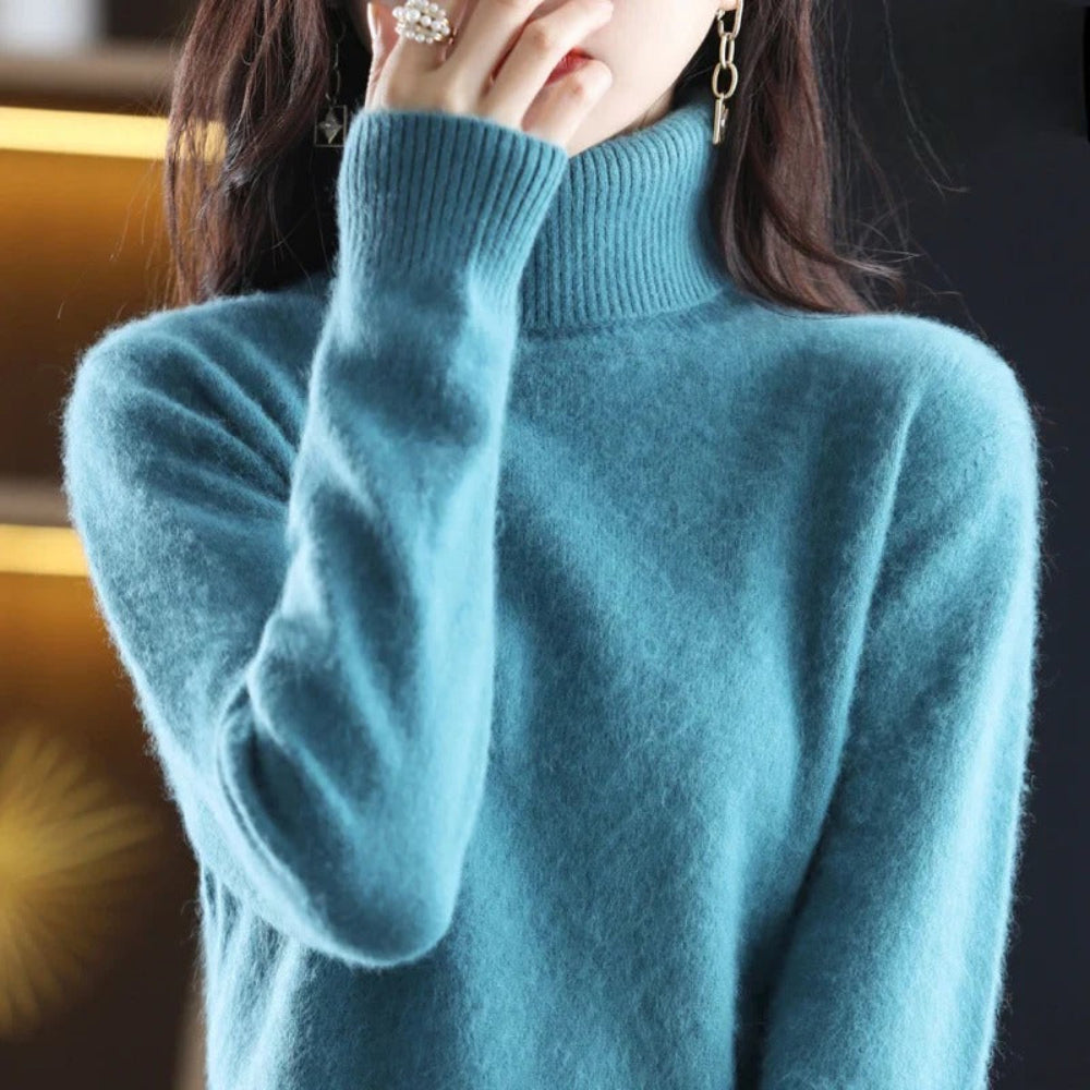 Damski Dzianinowy Sweter Golf Ciepły Długi Oversize