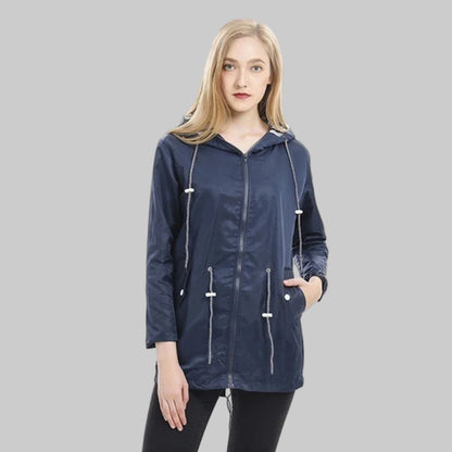 Damska Lekka Kurtka Wiatrówka Kapturem Długa