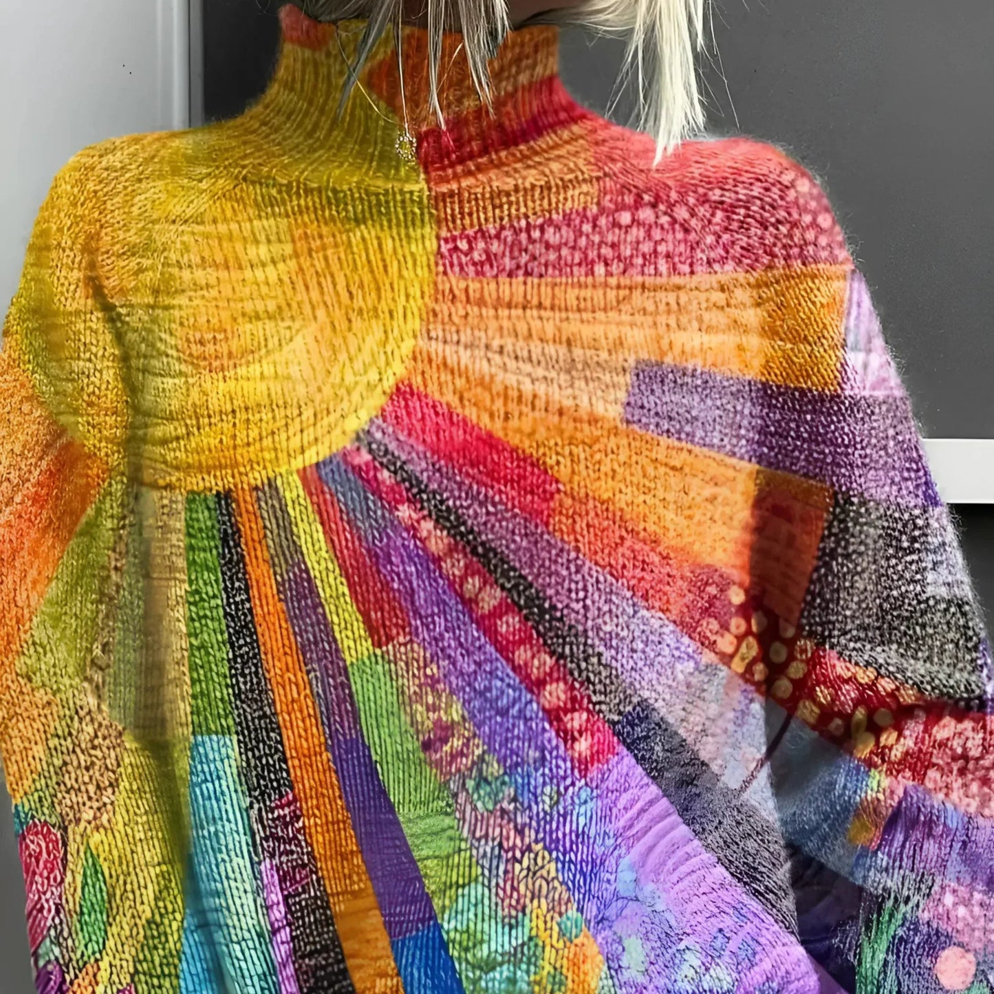 Sweter Damski Dziany Golf Oversize Ciepły Stylowy