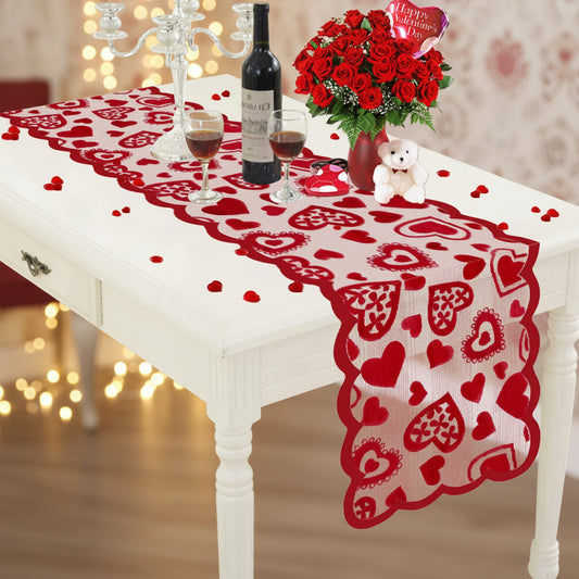 Bieżnik Stół Czerwony Kształcie Serca Cale Dekoracja