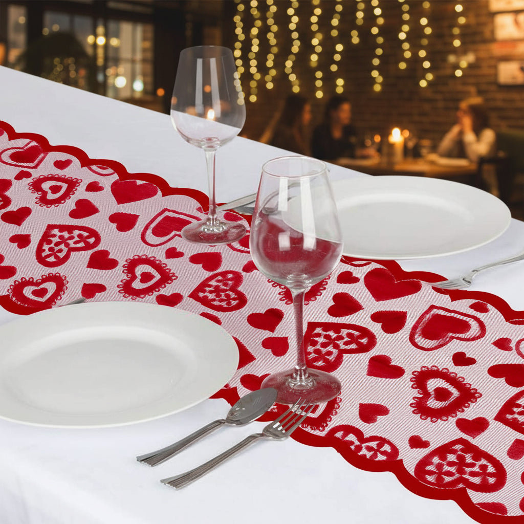 Bieżnik Stół Czerwony Kształcie Serca Cale Dekoracja