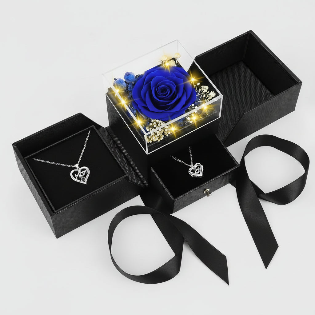 Wieczne Róże Pudełku LED Naszyjnikiem Kocham Cię