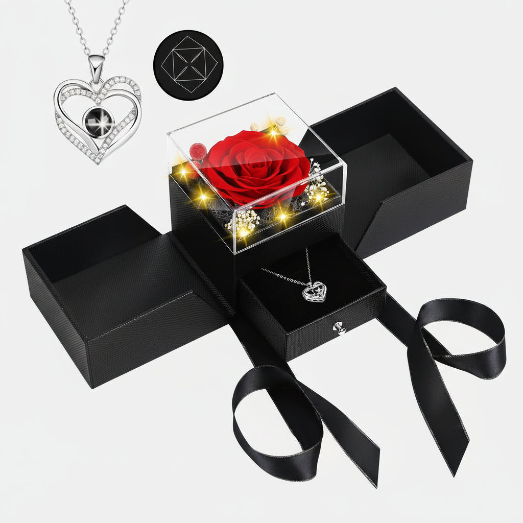 Wieczne Róże Pudełku LED Naszyjnikiem Kocham Cię