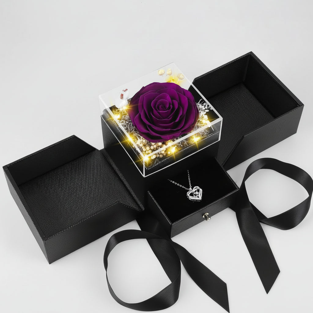 Wieczne Róże Pudełku LED Naszyjnikiem Kocham Cię