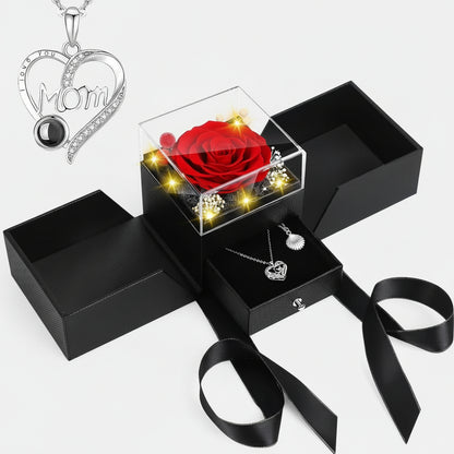 Wieczne Róże Pudełku LED Naszyjnikiem Kocham Cię