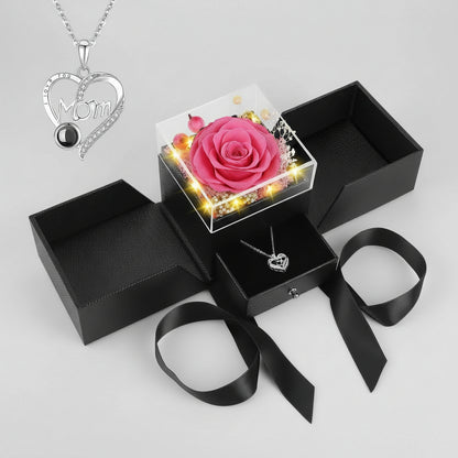 Wieczne Róże Pudełku LED Naszyjnikiem Kocham Cię