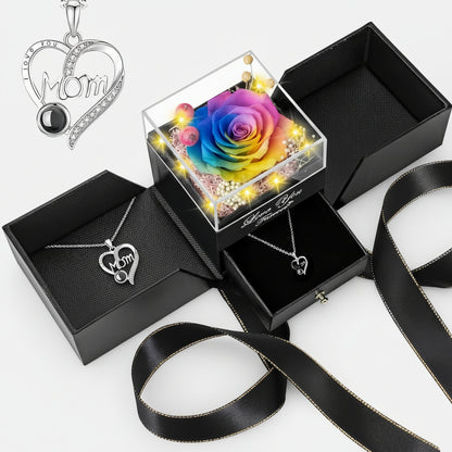 Wieczne Róże Pudełku LED Naszyjnikiem Kocham Cię