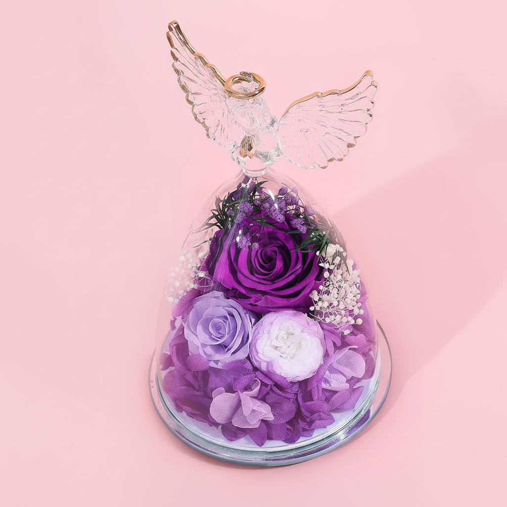 Wieczna Róża Szklanej Kulisie Aniołem Prezent Walentynki Rocznicę